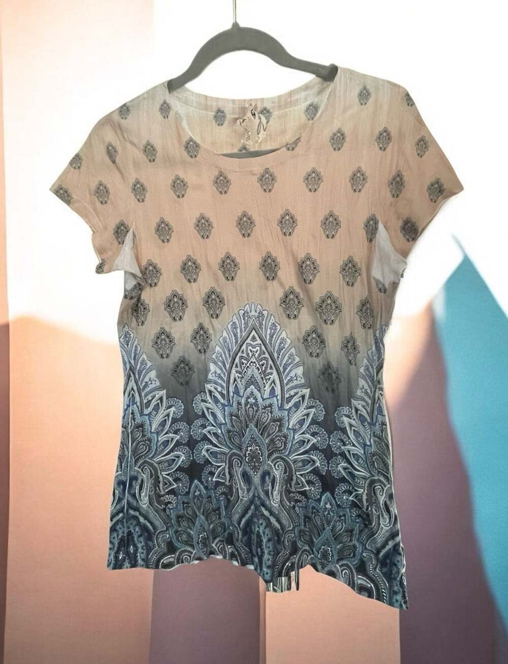 Seven7 Premium Quality Brand Women's Short Sleeve Paisley Print T-Shirt